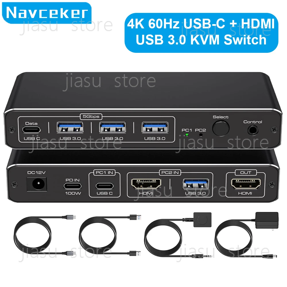 

Navceker 4K 60Hz USB-C KVM Switcher Thunderbolt 3 HDMI 100W PD Charge for 1 Monitor PC Macbook