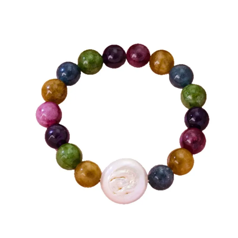 Classica Ethnic Style Colorful Agate Bracelet Elegant Light Luxury Niche Style Baroque Pearl Elastic Bracelet