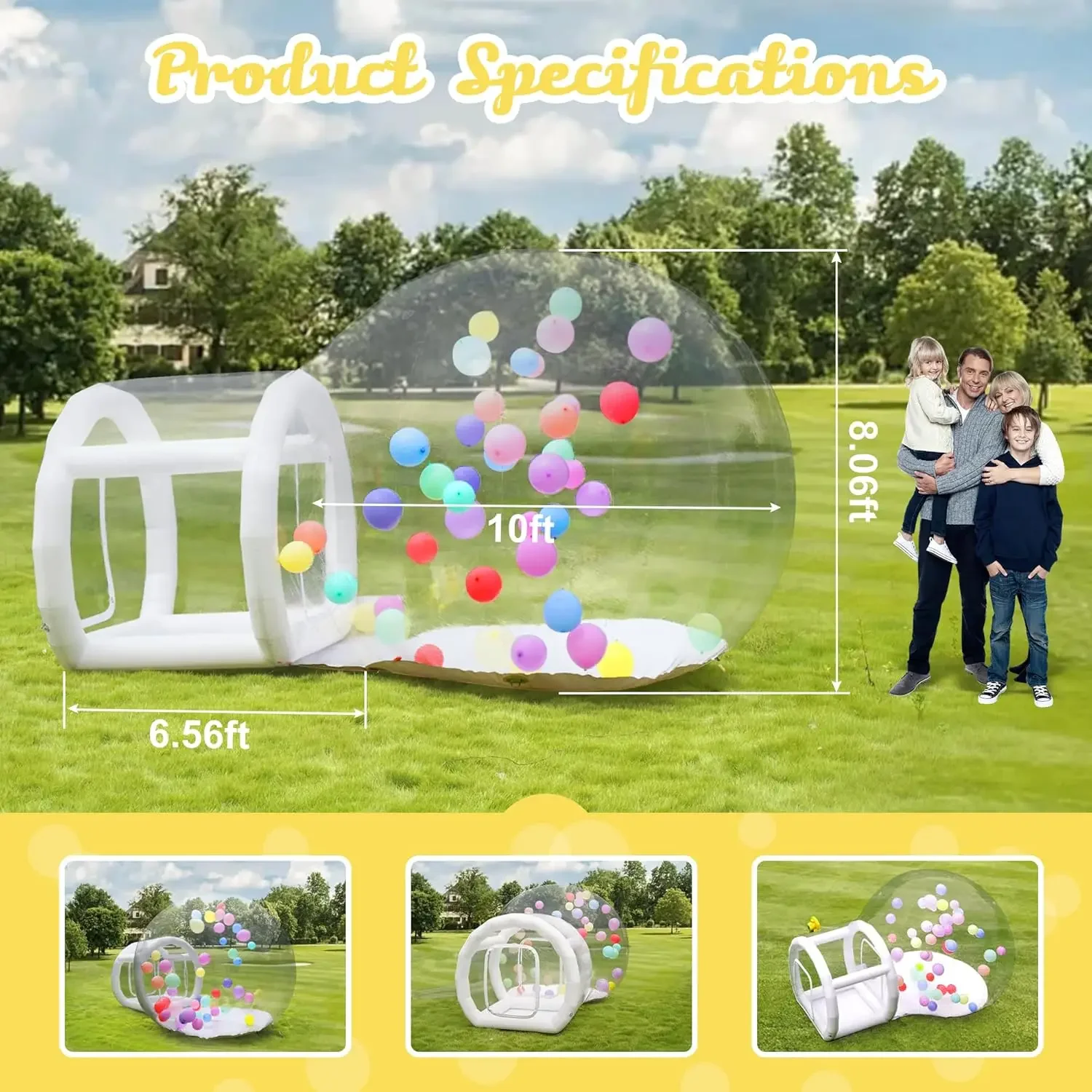 子供用3mインフレータブルバブルバウンスハウス、結婚式パーティー用送風機付き3mドーム型バルーンハウス、インフレータブルバブルテント