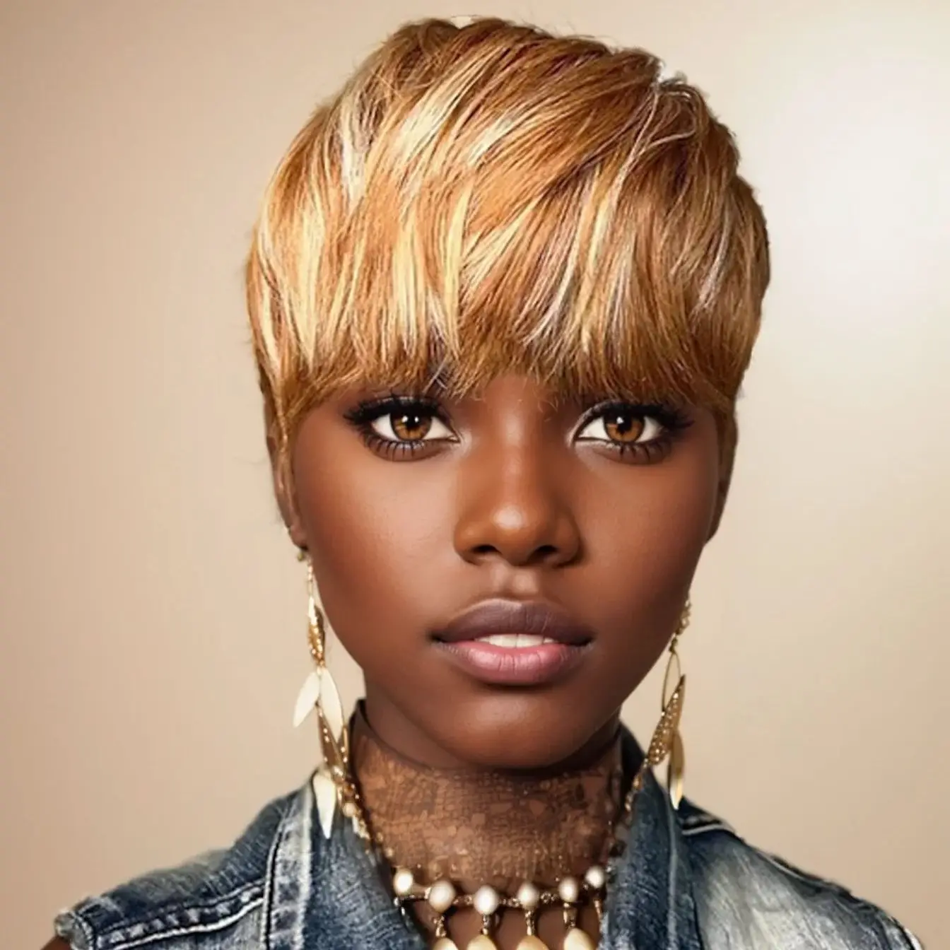 

CUZ of HAIR Ombre Dirty Orange Honey Blonde 613# Pixie Cut Hair Bob Short Straight Synthetic Wigs With Bangs For Black Women