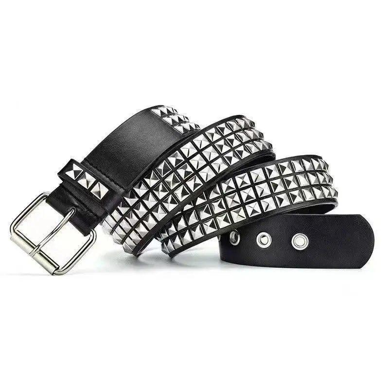 Women's new square beads rivets metal pyramid belt men and women punk retro hardware jeans belt designer belt ladies belt