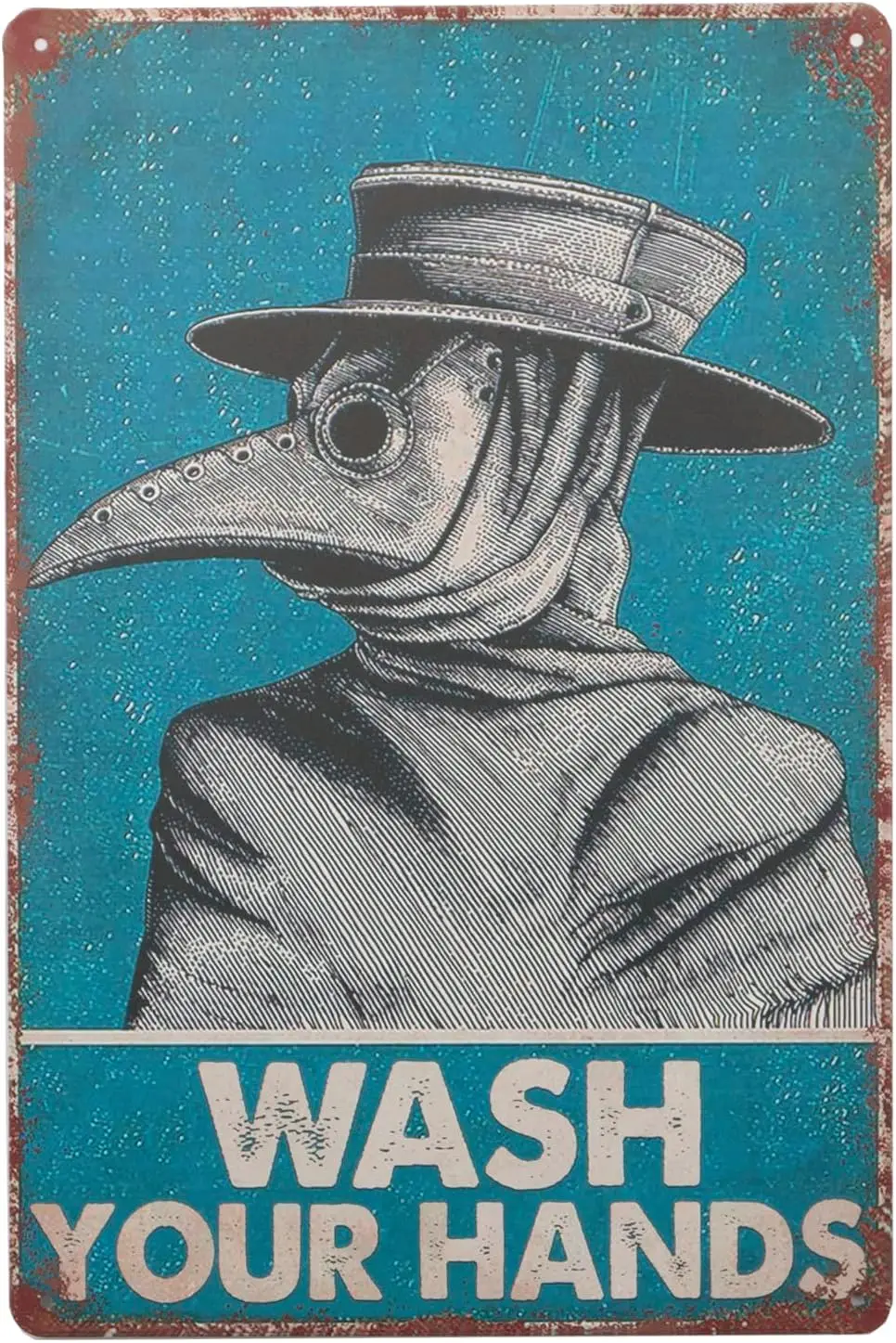 Vintage tin Sign,Wash Your Hands Plague Doctor Wall Art Plague Doctor Art Print Plague Doctor Wall Decor,Home Decor/Lover Gifts/