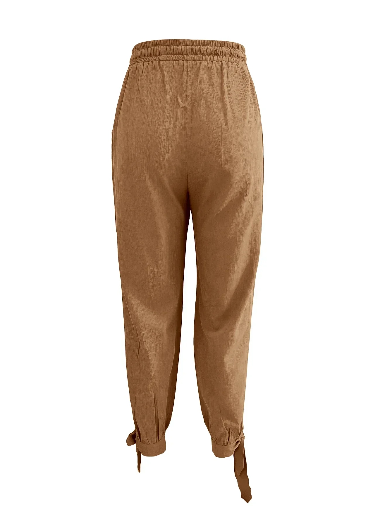 Neueste sexy, einfarbige Strandhose mit hoher Taille, Kordelzug, seitlichem Schlitz, locker geschnitten, mit Schnürung und gebundenen Bündchen, Boho-Hose – Detail 6