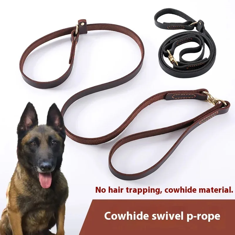 

Heavy Duty Genuine Leather Martingale Leash with Swivel Anti-Pull Training Lead for Shepherd Golden Retriever Padded Dog Leash