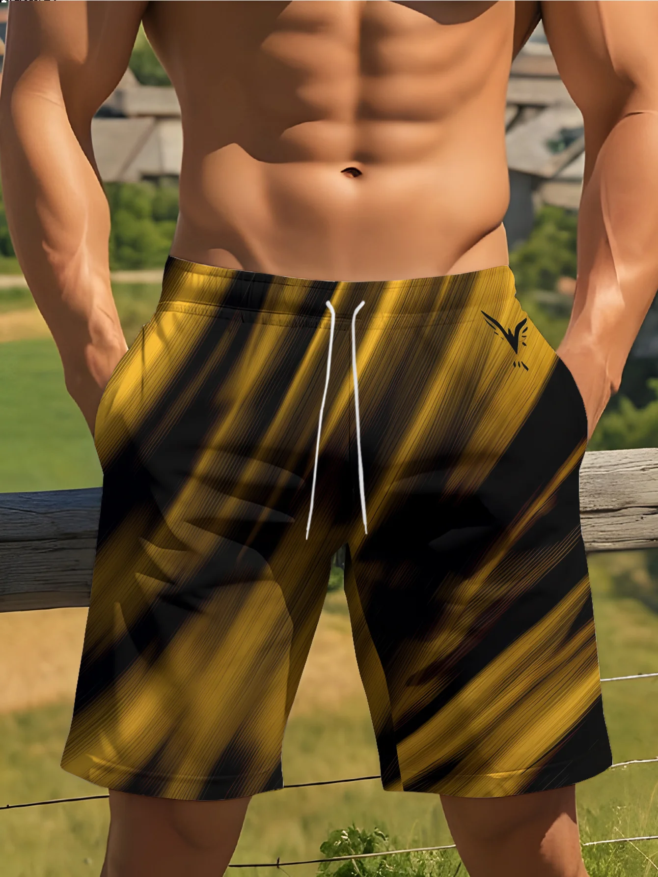 Mens Kiwi Fruit Ice Water Splash Print Quick Dry Drawstring Waist Beach Shorts Swim Trunks 2026