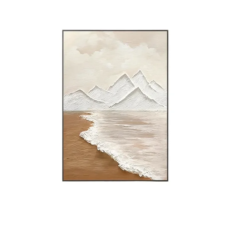 Wabi Sand Wind Pure Hand Painted Oil Painting Beach Landscape Handmade Decorative Painting Abstract Living Room Entrance