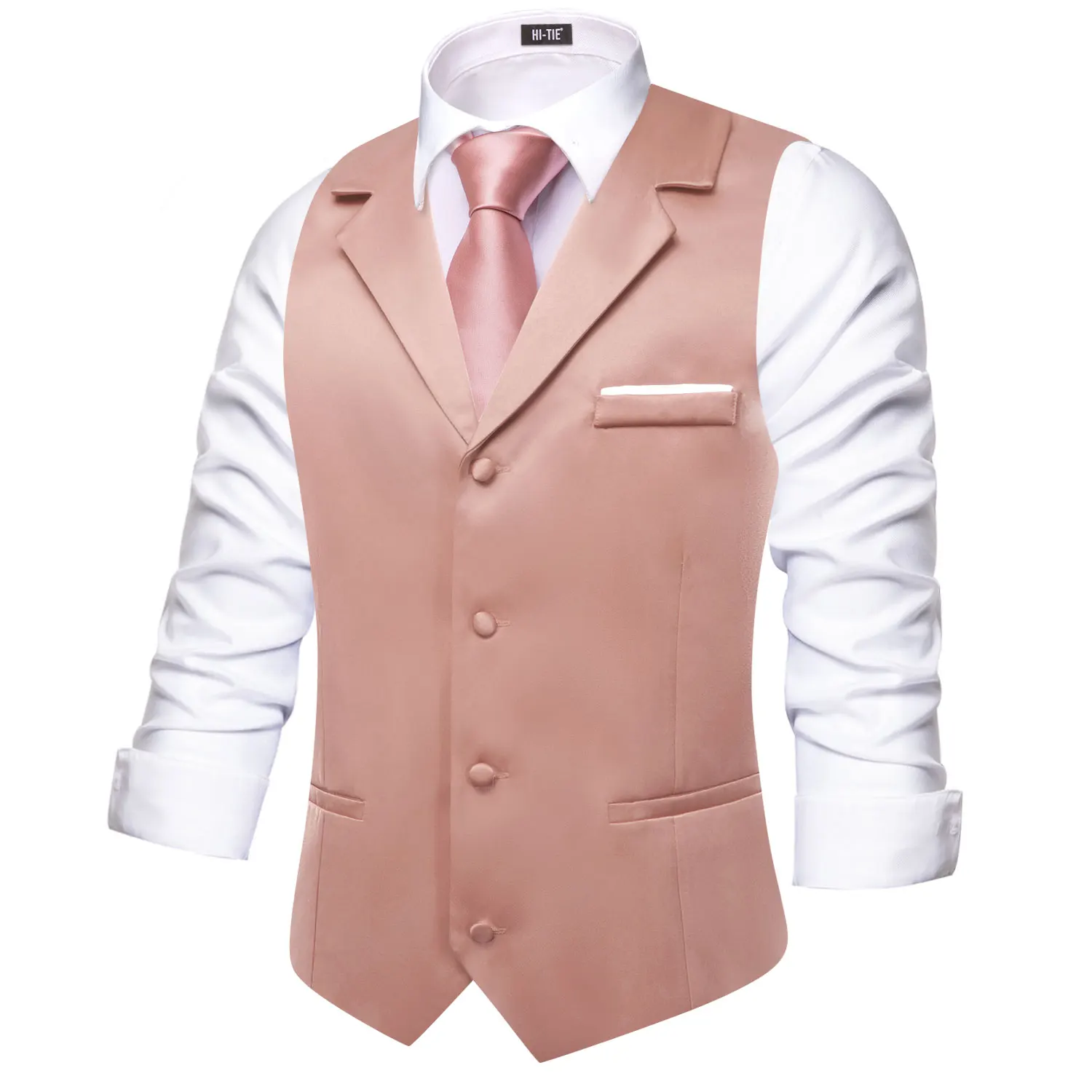 Hi-Tie Solid Dusty Pink V-neck Men Vest With Tie Jacquard Tuxedo Dress Waistcoat Adjustable Jacket Casual Business Party Fashion