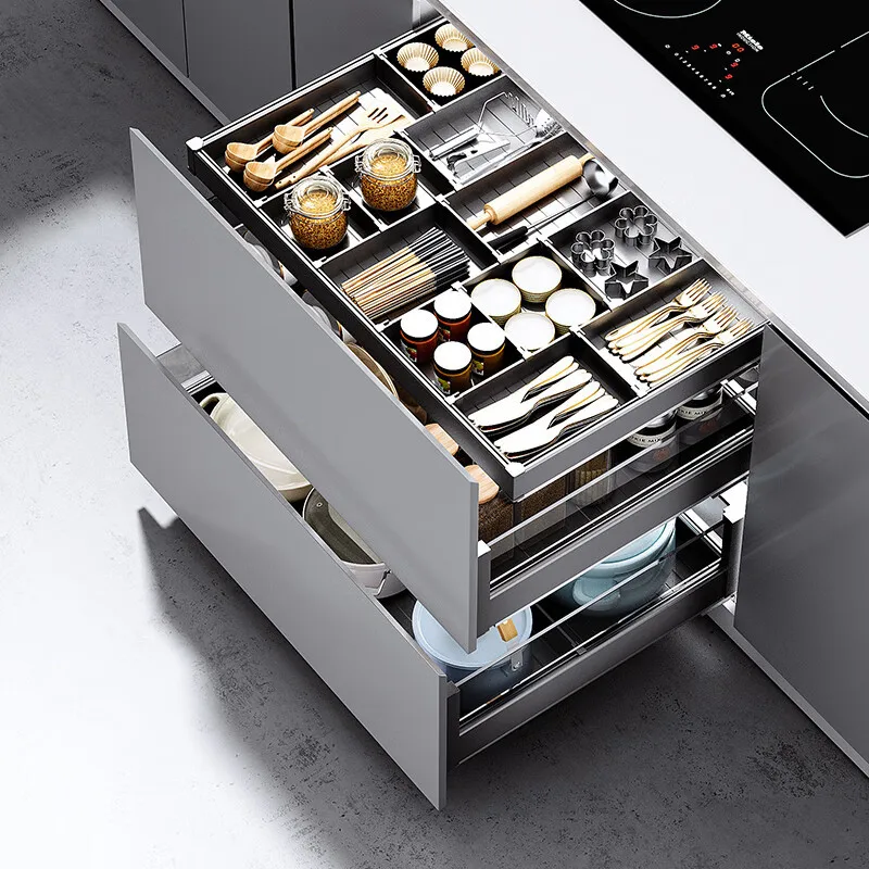 Aluminum alloy glass pull basket kitchen cabinet dish basket drawer kitchen