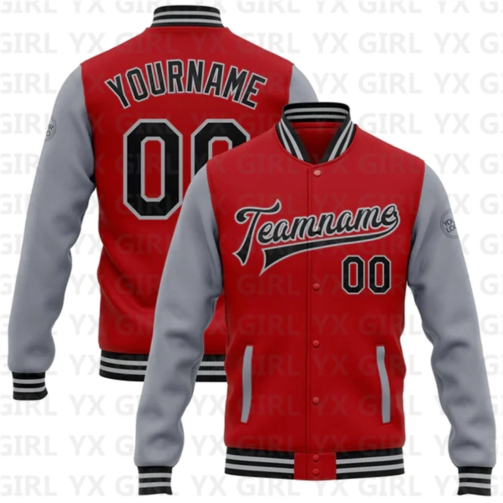 Custom Red Black-White Bomber Full-Snap Varsity Letterman Two Tone Jacket 3D Baseball Button Jacket