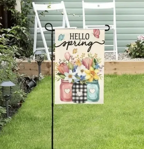 Hello Spring Mason Jars with Flowers Beautiful Double Sided 12x17 Garden Flag HHJ LLG