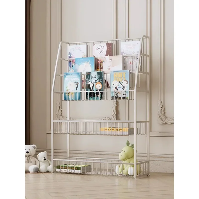 

-Simple children bookshelf floor home living room wrought iron multi-layer magazine storage rack student room book storage rack
