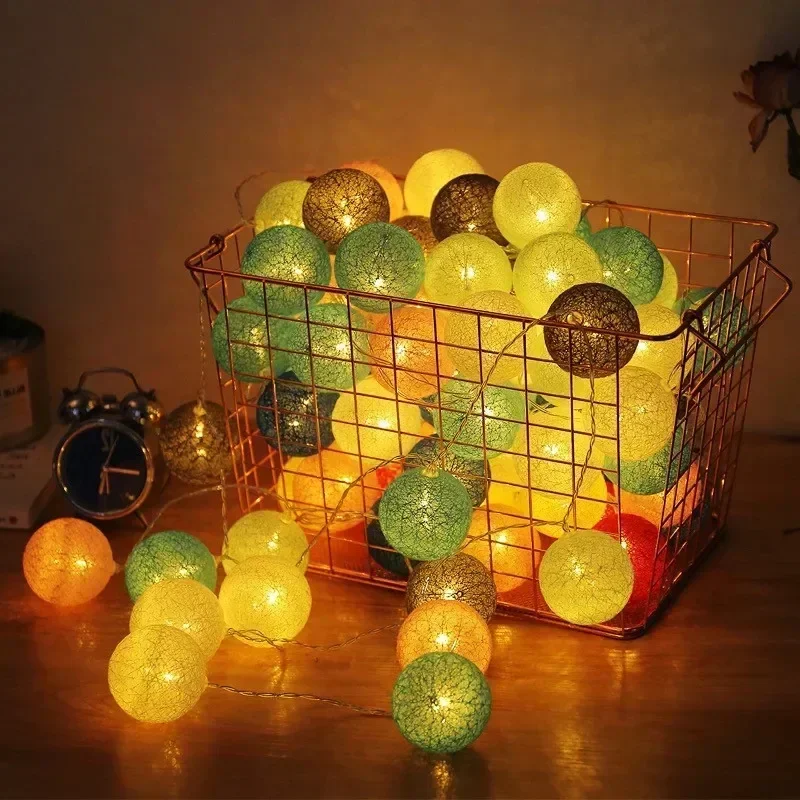 20LED Cotton Ball String Lights Outdoor Christmas Garland Fairy Light String Ball Wedding Xmas Party Bedroom Home Decoration