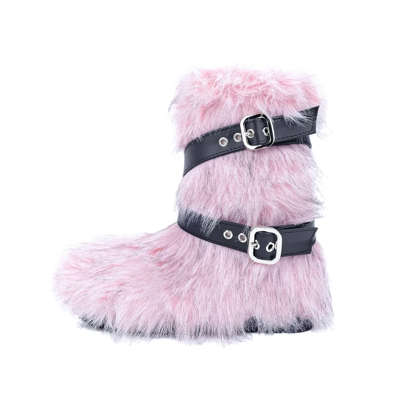 

Bloomsteps Pink Boots Women's 2025 New Winter Thickened Plush Niche Fashion Snow Boots Sweet & Edgy Short Boots