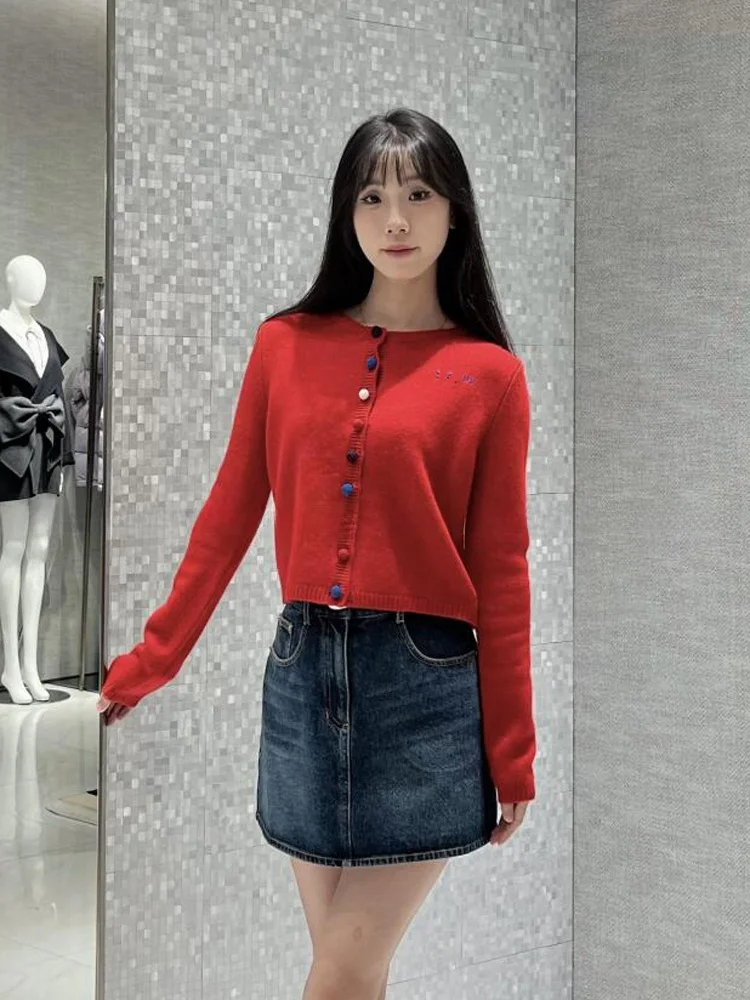 

Корейский вязаный кардиган в стиле ретро, женский прецизионный цветной трикотаж на пуговицах, весенний трикотаж, обычный крой, длинный све