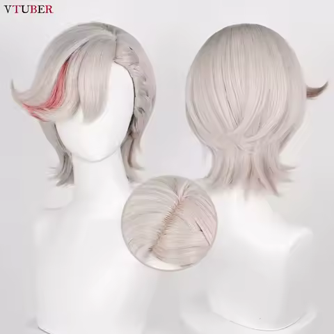 Lyney Cosplay Wig Women 32cm Short Light Ash Blonde Genshin Lyney Wig Heat Resistant Synthetic Hair Anime Game Wigs + Wig Cap