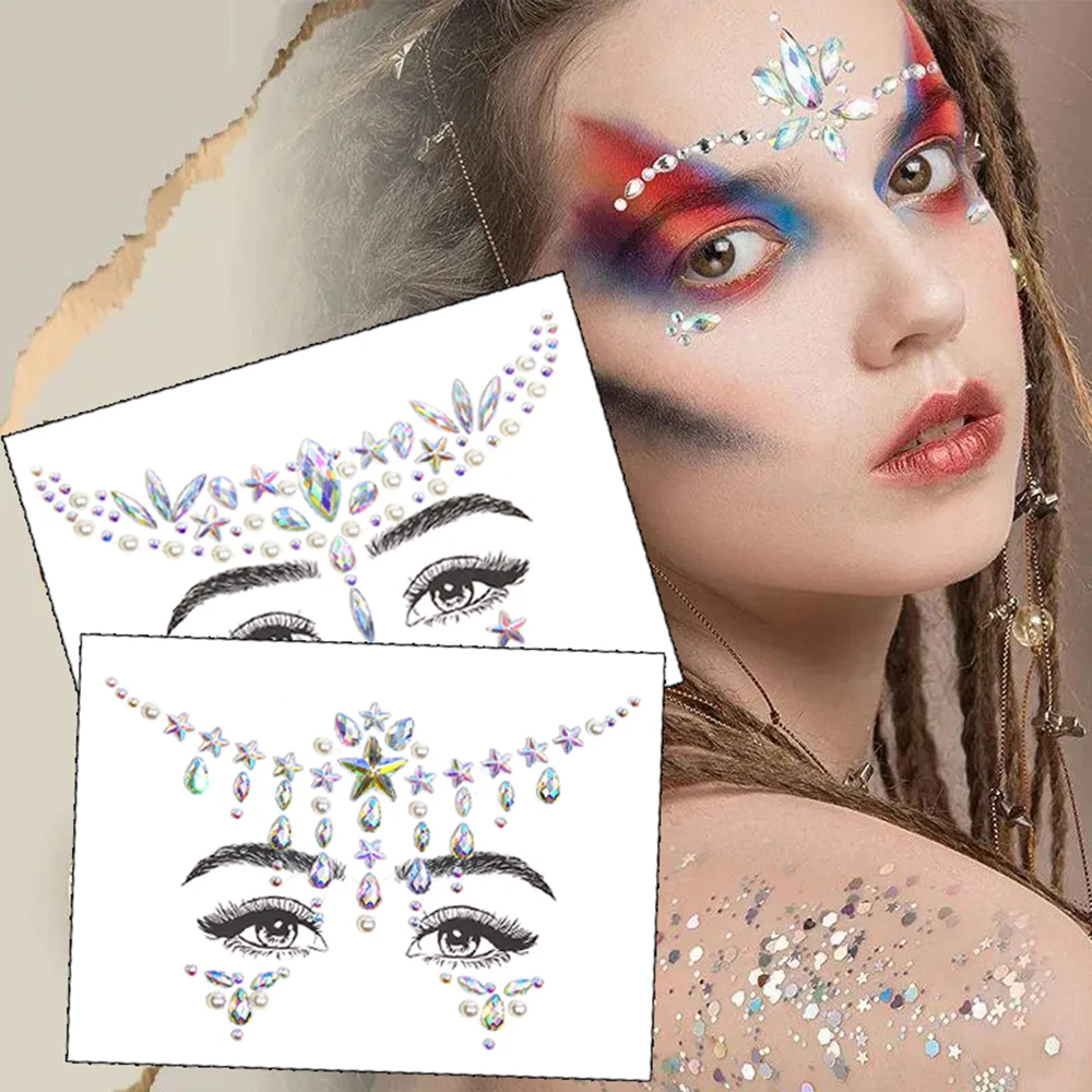 New 3D Rhinestone Sticker Face Jewelry Self Adhesive Gems Glitter Face Stickers DIY Temporary Festival Face Stickers Decor