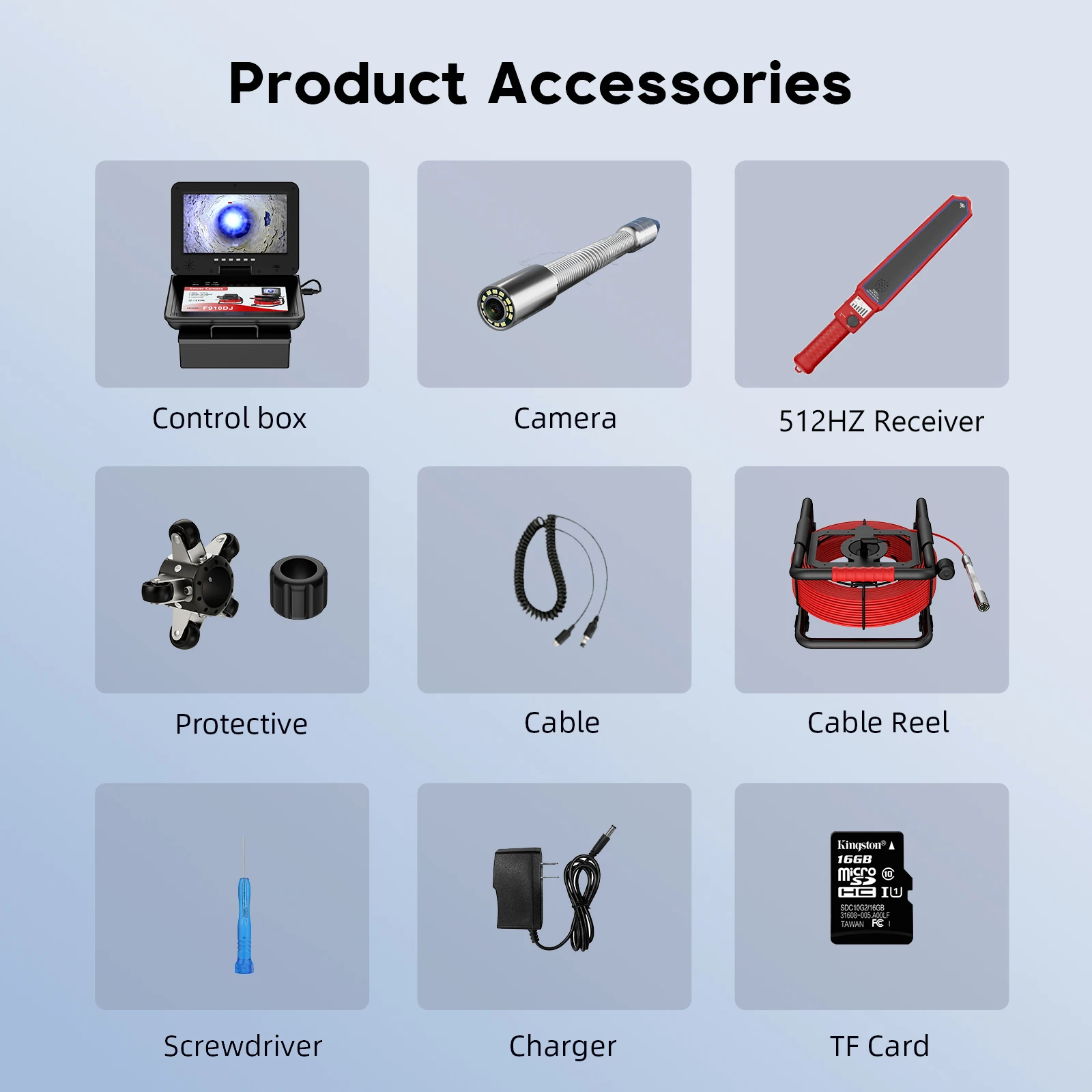 10.1‘’ Sewer Borescope Camera with 512Hz Auto-Leveling Electronic Meter 23MM HD Camera IP68 Waterproof with Power Indication