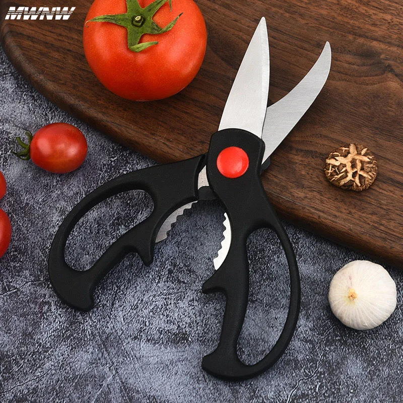 Scissors Stainless Steel Kitchen Household Bone Scissors Chicken Wings Fish Chopper Bottle Opener Clip Walnut Kitchen Tools