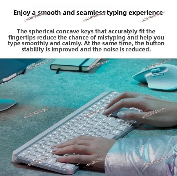 مجموعة MX Keys S - لوحة مفاتيح وماوس لاسلكية مع مسند راحة راحة اليد، إضاءة قابلة للتخصيص، تمرير سريع