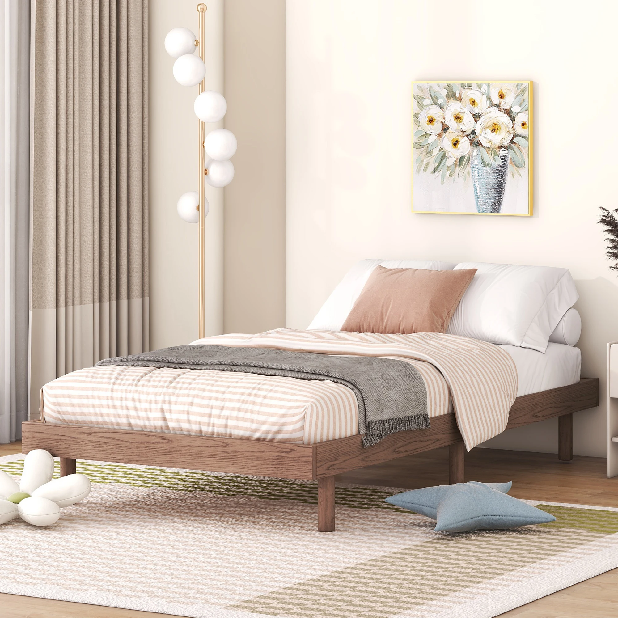 

Modern Design Twin Size Floating Platform Bed Frame, Walnut 77.60x40.90x10.40 in.