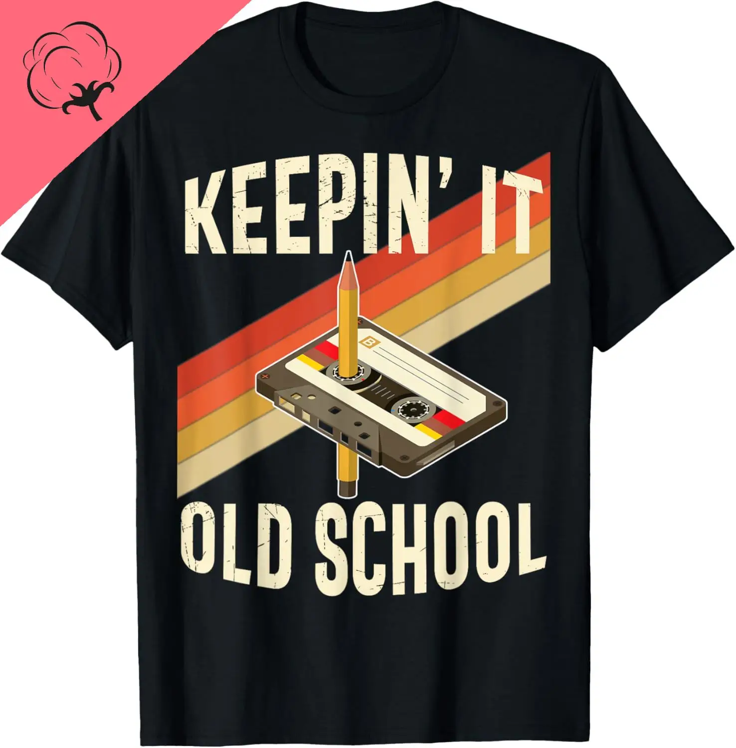 Retro 80s 90s Keeping It Old School Vintage Cassette Tape T-Shirt Vintage T Shirt Mens Clothing Cotton Print on Demand Camisas