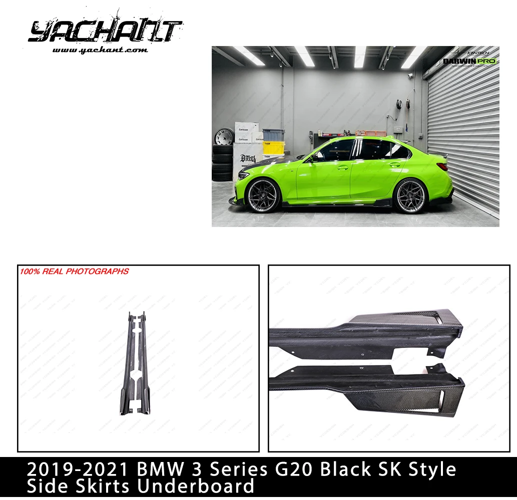 Car-Styling Carbon Fiber Side Skirts Underboard SK Style Fit For 2019-2021 BMW 3 Series G20 Black