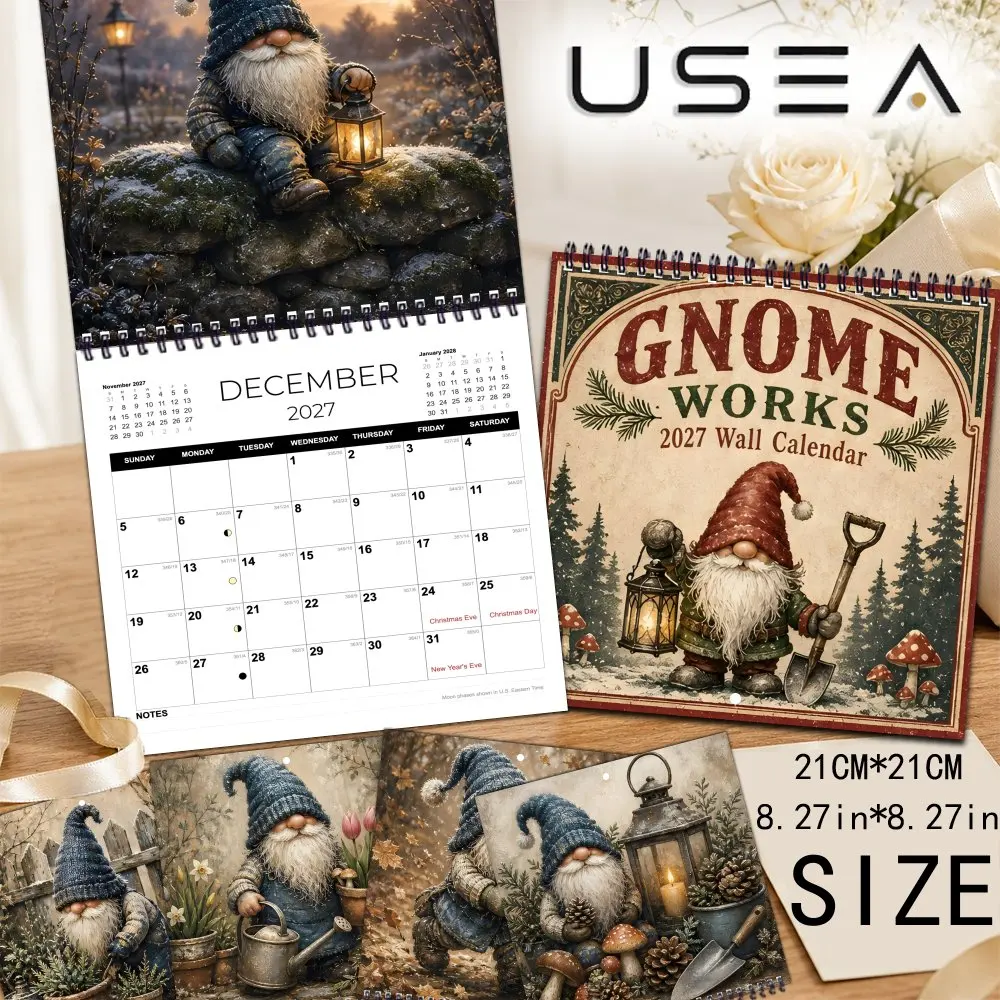 2027 Rustic Gnome Wall Calendar, Hanging Calendar, 12-Month Monthly Planner & Organizer, Habit Tracker, Christmas New Year Giftr