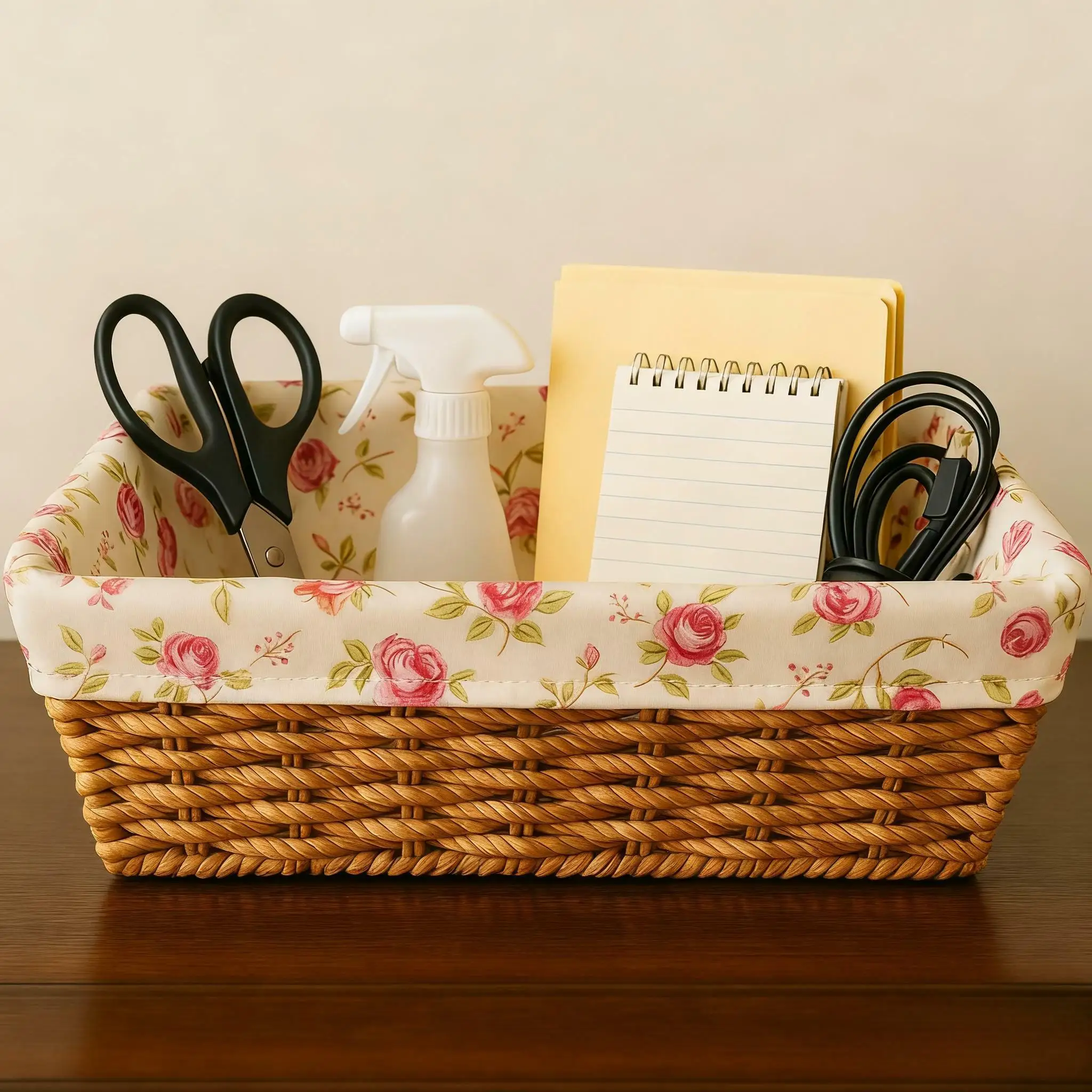 

Винтажная плетеная корзина из ротанга с цветочной подкладкой размером 13 x 9 x 4,3 дюйма — шикарное решение для хранения в деревенском стиле для организации дома, прочный