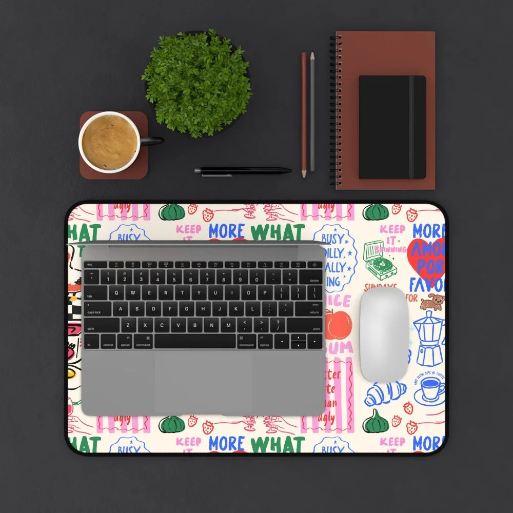 Hand Drawn Doodle Desk Mat Coffee Pastry Breakfast Goose Egg Strawberry Peach Office Decor Cute Work From Home Gaming Pad Duck