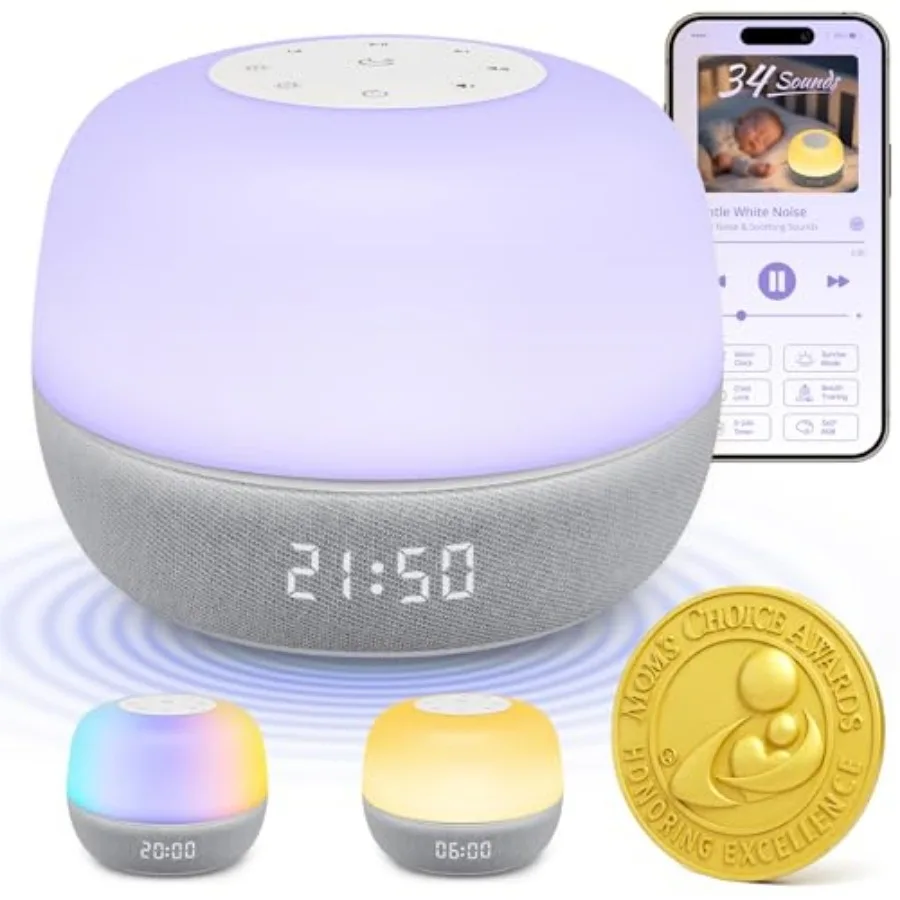 

2025 Mom's Choice Awards Sound Machine Baby White Noise Machine with Sunrise Alarm Clock and App Control 360° RGB Night Light S