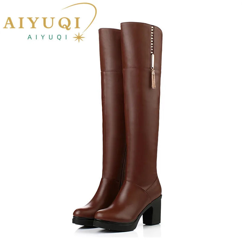 

AIYUQI Over The Knee Boots Women 2024 New Genuine Leather Women Platform Boots Fur Fashion Women Motorcycle Boots