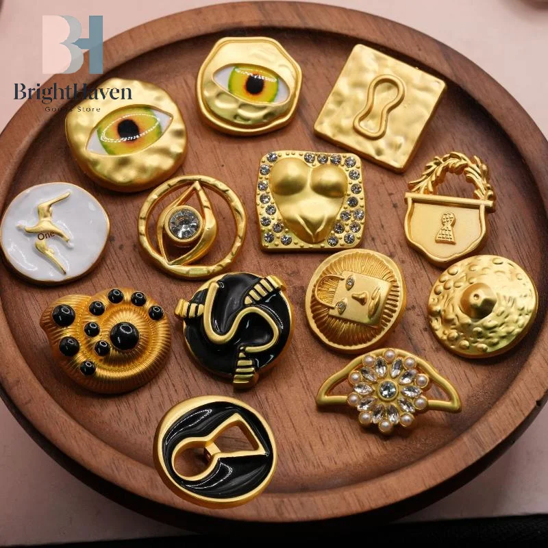 Vintage Metal Button Artistic Eye Heart Shaped Decorative Buttons For Clothing Bags DIY Craft Accessories B.H