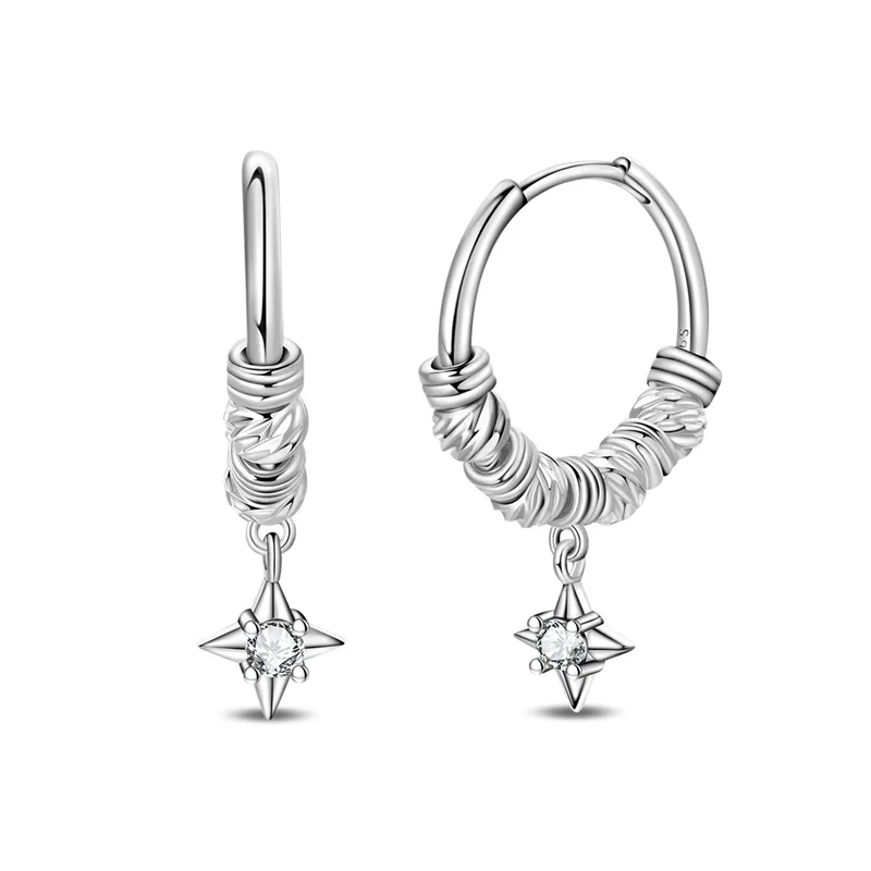

925 Sterling Silver Starry Hoop Earrings Sparkling CZ Zircon Earrings For Women Fine Birthday Anniversary Jewelry Gifts