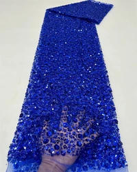 Tela de encaje africano azul real para novio, tela de encaje francés nigeriano bordado con lentejuelas de alta calidad para vestido de fiesta de boda 2024