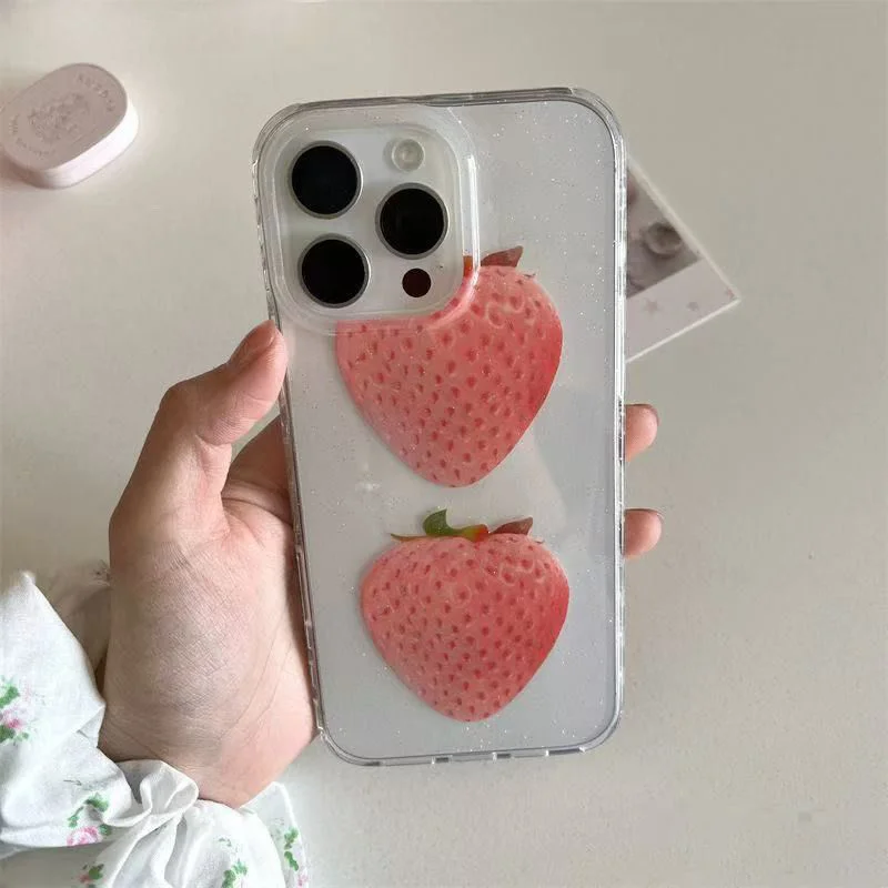 Korean Style Delicious Strawberries Phone Case For iPhone 17 AIR 16 15 14 13 12 11 PRO MAX PLUS MINI Anti Drop Dustproof Cover
