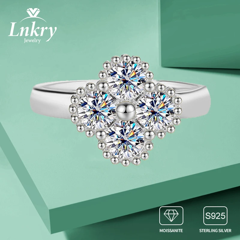 

Lnkry Exquisite 4mm Moissanite Four-leaf Clover Ring for Women s925 Sterling Silver Wedding Band Promise Engagement Ring Jewelry