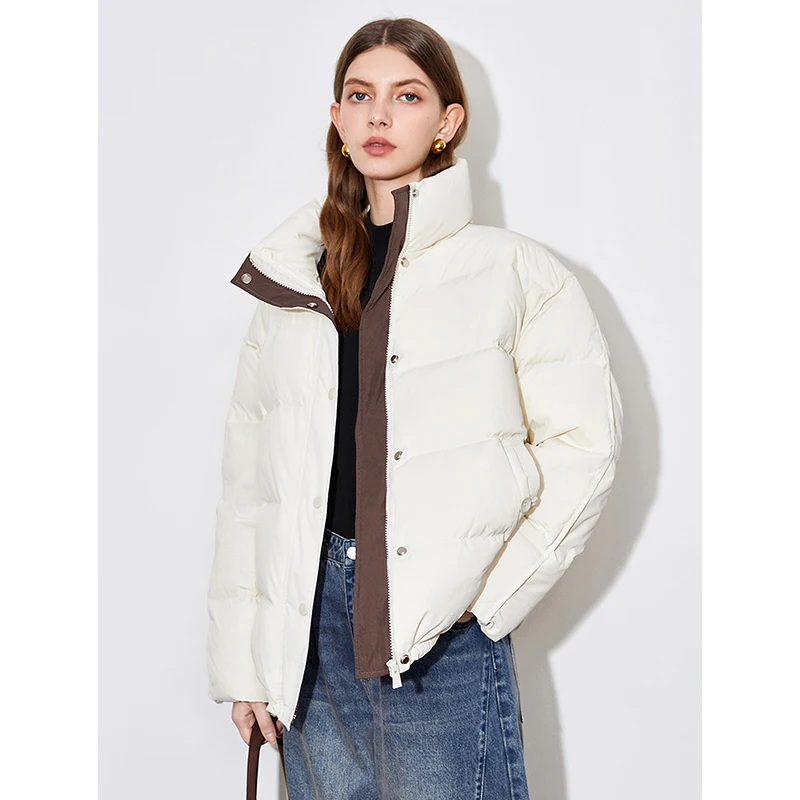 TOYOUTH Women Down Jacket 2024 Winter New 90% White Duck Down Fur Collar Hooded Warm Jacket Coat