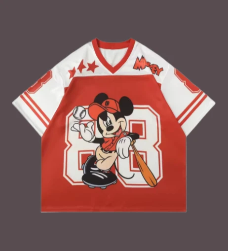 

Новые летние бейсбольные майки Disney для мальчиков и девочек, футболка с короткими рукавами и 3D мультяшным принтом Goofy Goof/Микки, сетчатый дышащий топ с v-образным вырезом