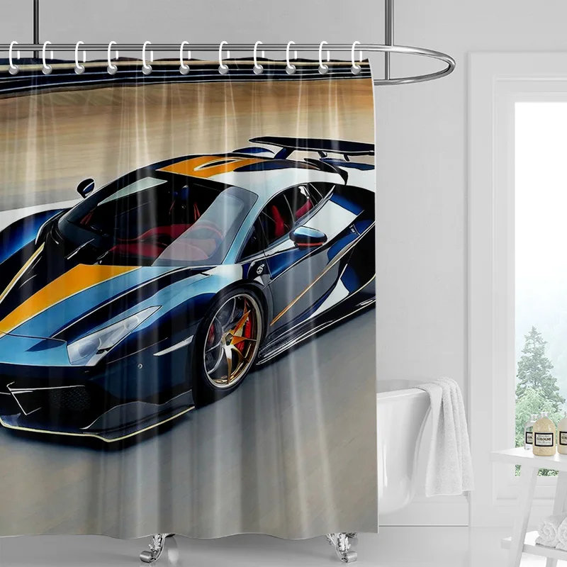 Car Cartoon Shower Curtain Waterproof Bathroom Curtain Bathroom Partition Curtain Universal Home Decor Ins Style