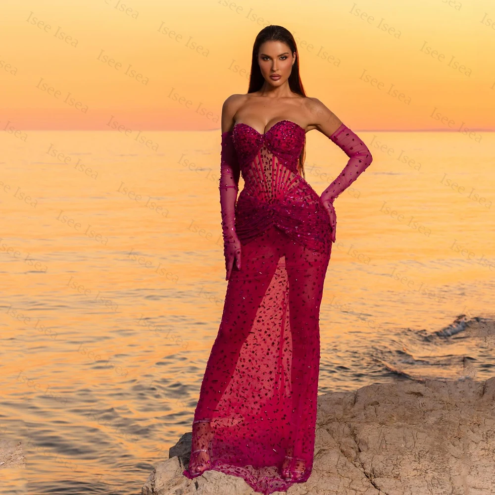 المملكة العربية السعودية فساتين سهرة ماسية على شكل قلب حورية البحر طول الأرض بدون ظهر شفافة من خلال فيستدوس دي فييستا أنيقة حسب الطلب #1