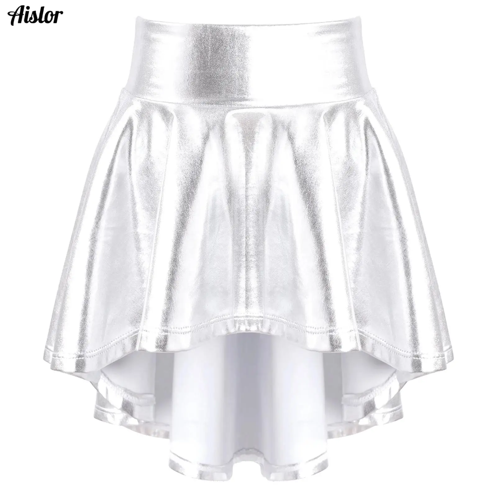 Kids Girls Metallic Shiny Bronzing Cloth Ruffle Culottes Jazz Dance Skirt Elastic Waistband Shorts Skirts Street Dance Costume
