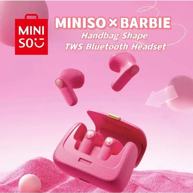 

Popular Miniso Barbie Series Tws Bluetooth Headphones Pink Cute Creative Handbag Style In-ear Headphones Holiday Gift For Girls