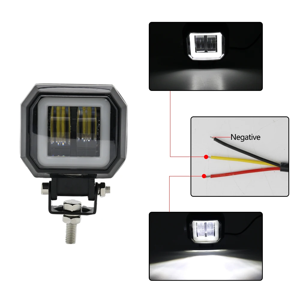 Motorrad-LED-Arbeitsleuchte, 3-Zoll-Nebelscheinwerfer mit Blende, Angel Eye, quadratischer Auto-Geländewagen-Scheinwerfer