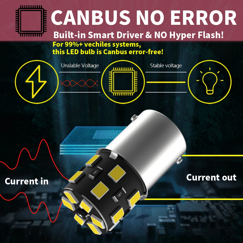 Ampoule LED Canbus pour feu de recul, P21W 7506 BA15S, pour Volvo C30 C70 S40 S60 S70 S80 V40 V50 V60 V70 XC60 XC70 XC90, 2 pièces