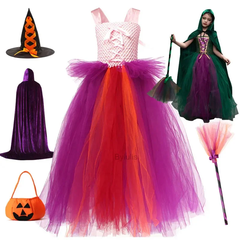 Hocus Pocus Halloween Costume for Kids Girls Witch Cosplay Winifred Costume Sarah Mary Sanderson Sisters Carnival Party Dress