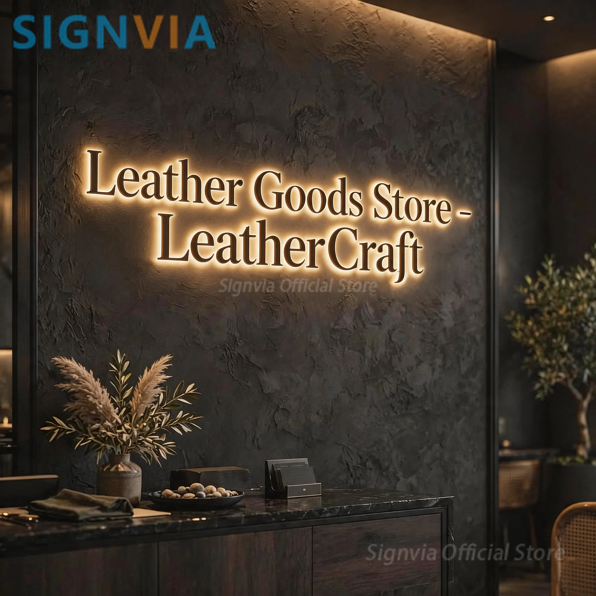 革製品店向けのカスタムled発光サイン、ビジネスロゴの屋外ネオン文字、アクリル製壁面広告看板