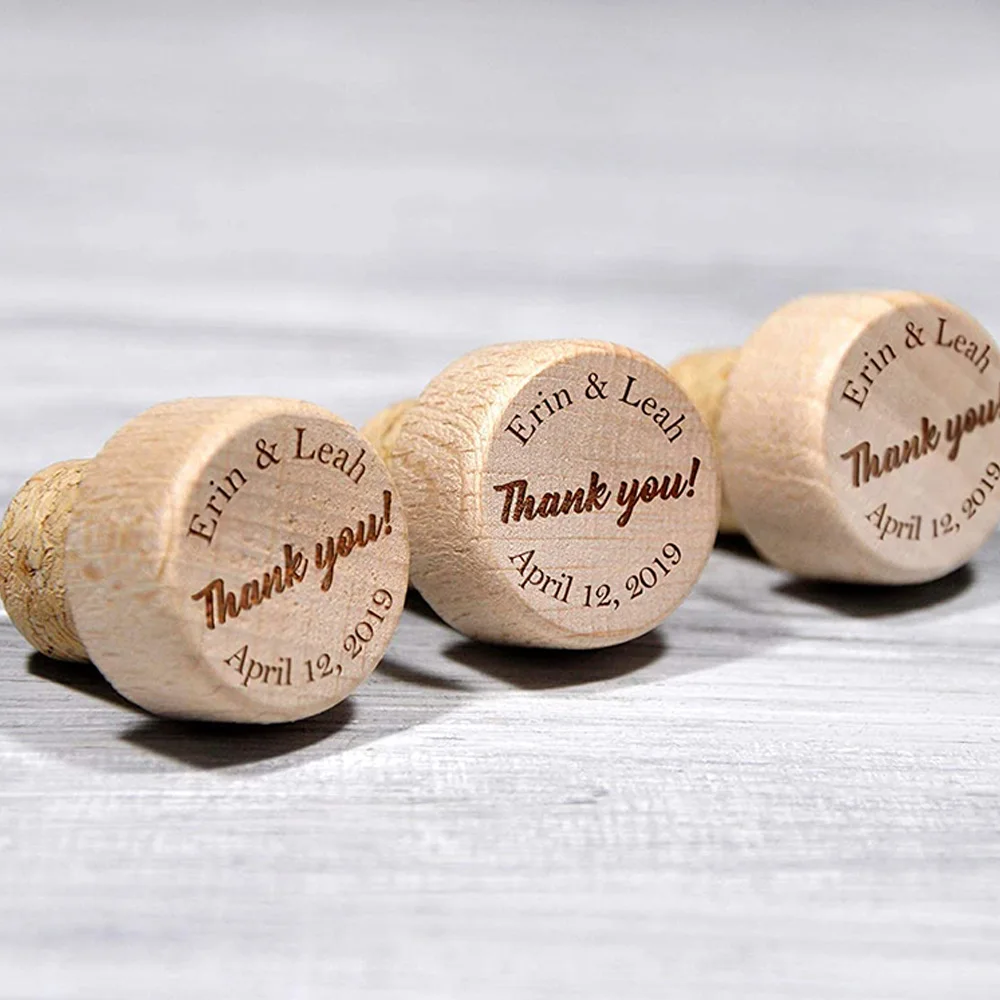 100 Custom Wine Cork Stoppers for Bottles Personalized Engraved Wine Wood Stopper Wedding Party Favor Guest Gift Bar Accessories