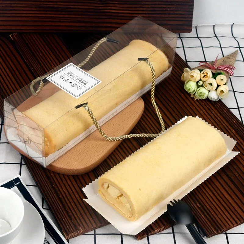 PET Material Baking Packaging Pastry Box Rectangular Hand-held Pastry Wrapping Case Transparent Mousse Swiss Cake Roll Boxes