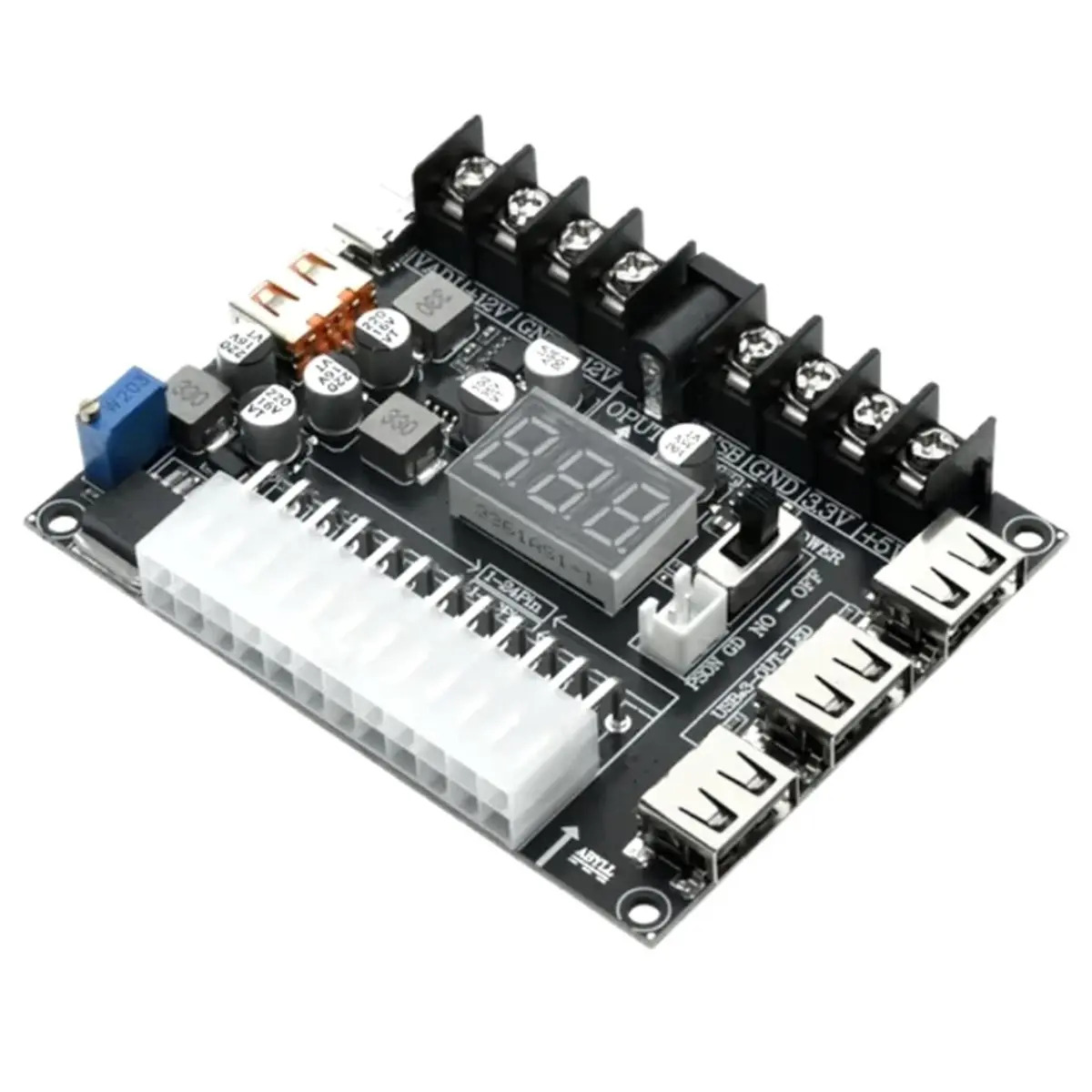 NEW FACTORY~20/24 Pin Atx Power Adapter Board PC Computer Power Module Adapter Adjustable Voltage Red Digital Display with Shell
