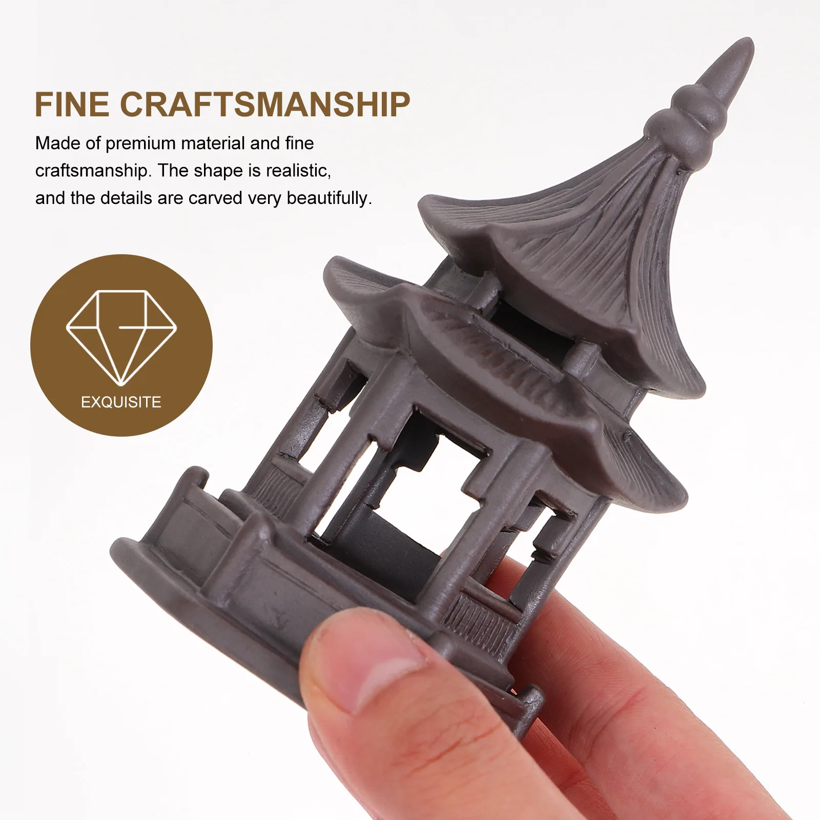 

2Pcs Ceramic Zen Pavilion Ornaments Hexagonal Chinese Pagoda Brown Micro Landscape Tea Table Decorative Adornments Miniature